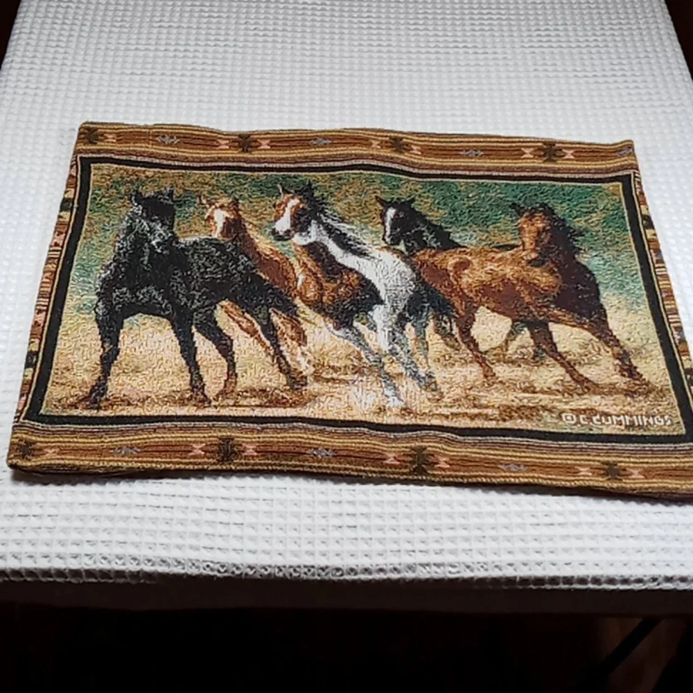 Vintage Home Run Set of Standard Tapestry Pillow Shams Made in USA Wild Horses